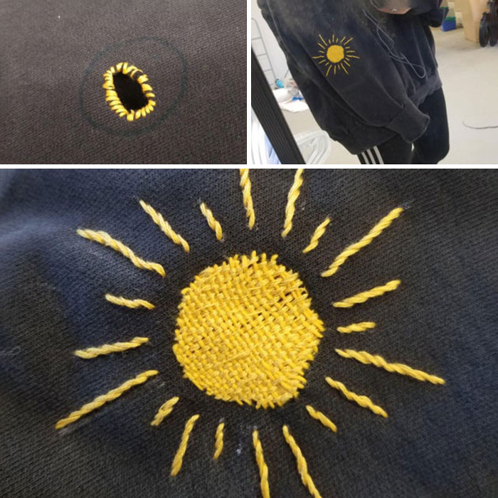 A Little Before/After Of My First Time Using A Weaving Technique To Mend A Hole! I Need Practice But I Do Like The Way It Turned Out