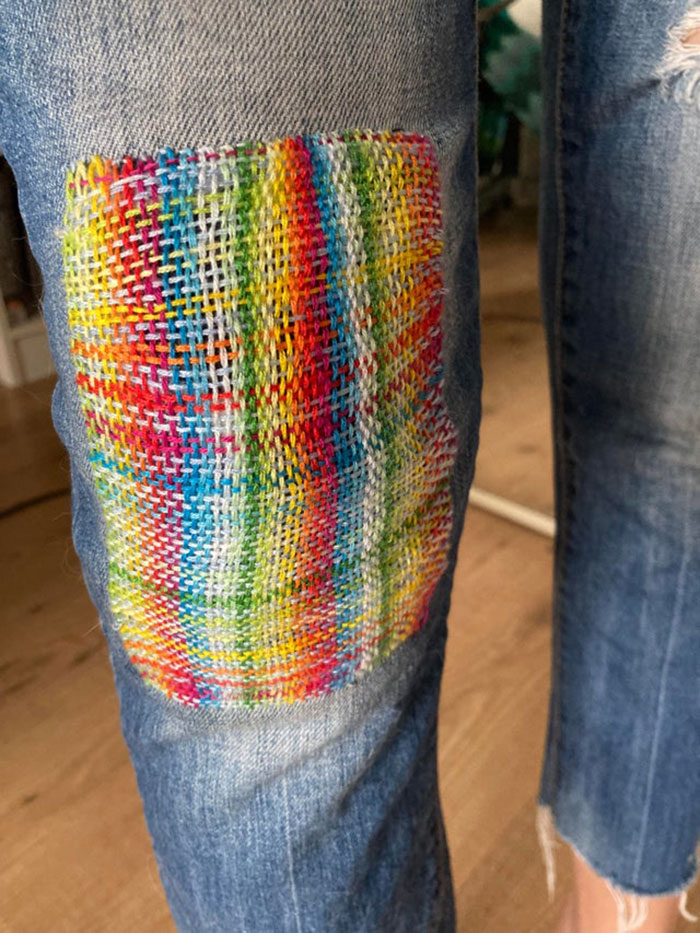 Finished Darning The Knee Of My Jeans. First Time Darning, So I’m Pretty Happy With It