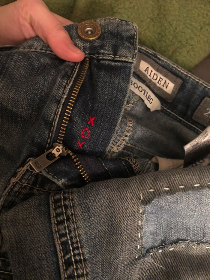My S/O Needed A Knee Hole Patched In Some Jeans So I Threw In A Cheeky Little Love Note As A Surprise — Thought You Guys Might Like The Idea