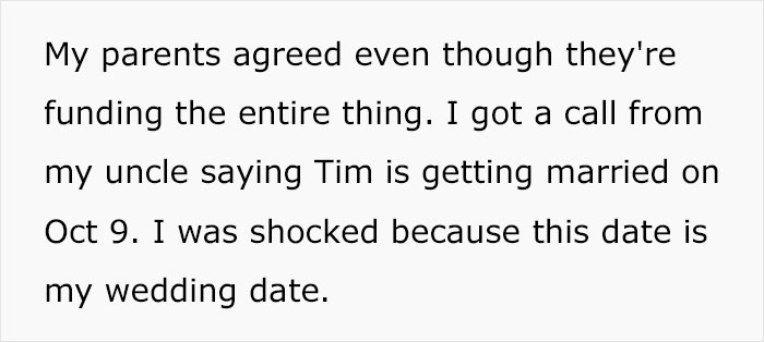 Bride's Family Turns Against Her After She Refuses To Give Up Her Wedding Date For Brother’s Shotgun Wedding Bride's Family Turns Against Her After She Refuses To Give Up Her Wedding Date For Brother’s Shotgun Wedding