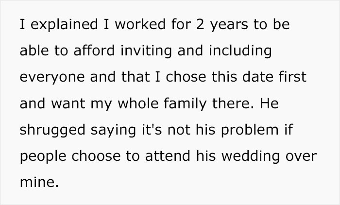 Bride's Family Turns Against Her After She Refuses To Give Up Her Wedding Date For Brother’s Shotgun Wedding Bride's Family Turns Against Her After She Refuses To Give Up Her Wedding Date For Brother’s Shotgun Wedding