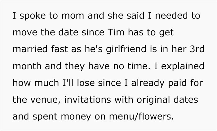 Bride's Family Turns Against Her After She Refuses To Give Up Her Wedding Date For Brother’s Shotgun Wedding Bride's Family Turns Against Her After She Refuses To Give Up Her Wedding Date For Brother’s Shotgun Wedding