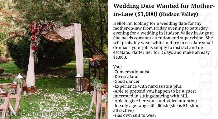Craigslist Ad Seeking Wedding Date For Mother-In-Law From Hell Goes Viral