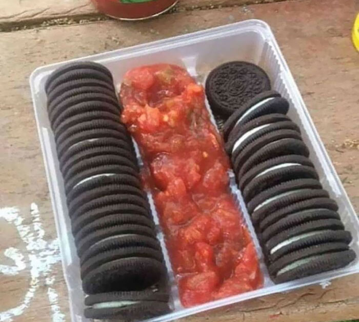 My Friend's Wife Is Pregnant. She Got Cravings For Sweet And Spicy. Oreos And Salsa It Is