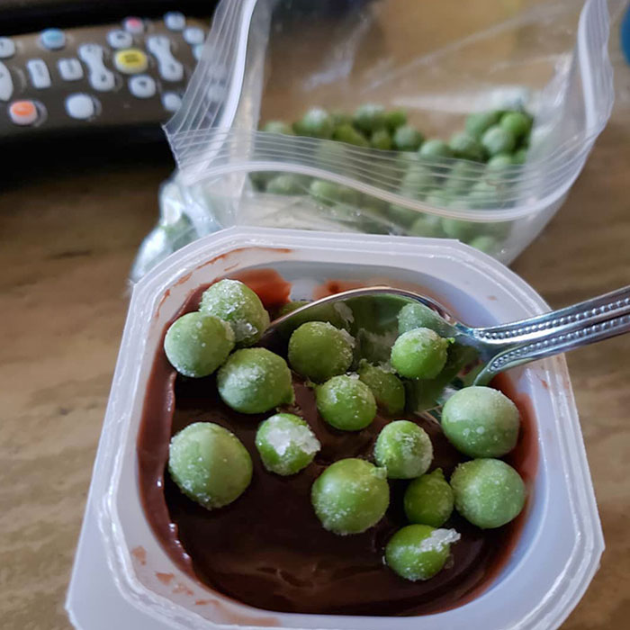 Frozen Peas And Chocolate Pudding. The Perfect Lazy Sunday Afternoon Snack