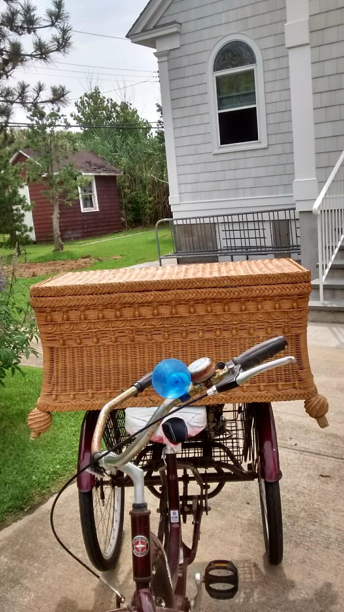 Cycling By, I See This Wicker Chest In Front Of The Local Church That Seemed Out Of Place, But Wasn't Put Out On The Curb