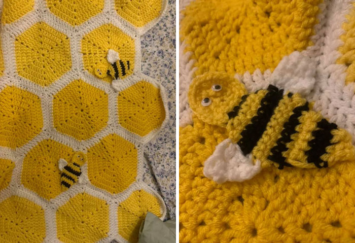 My Grandmom Is Legally Blind And Made Me This Blanket. She Told That She Had To Keep Calling Her Friend To Come To Look At It And Make Sure The Pattern Was Correct. I Love It