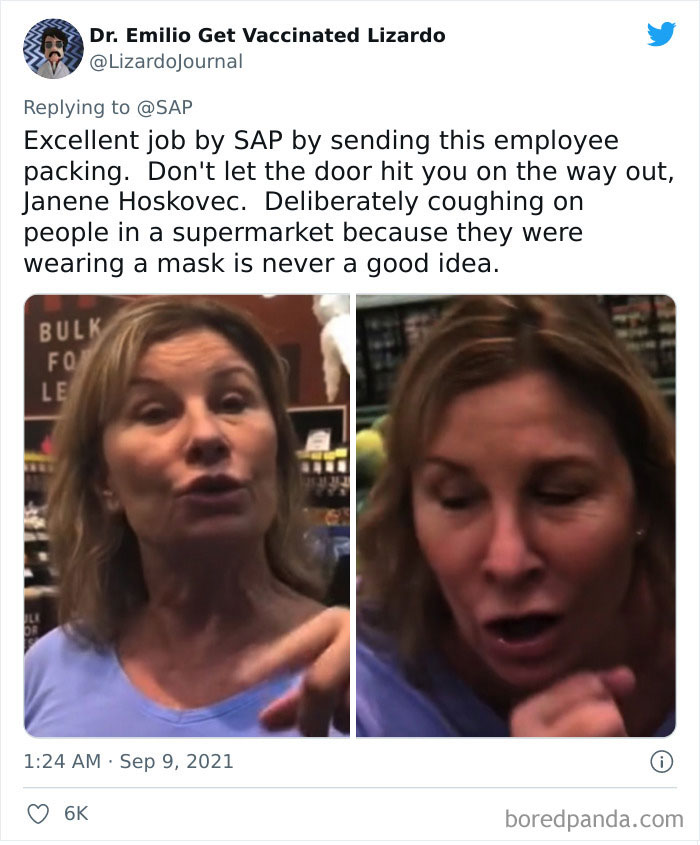 Anti-Mask 'Karen' Follows Mom With A Child Around Store While Coughing On Them, Gets Fired After Internet Detectives Track Her Down Anti-Mask 'Karen' Follows Mom With A Child Around Store While Coughing On Them, Gets Fired After Internet Detectives Track Her Down