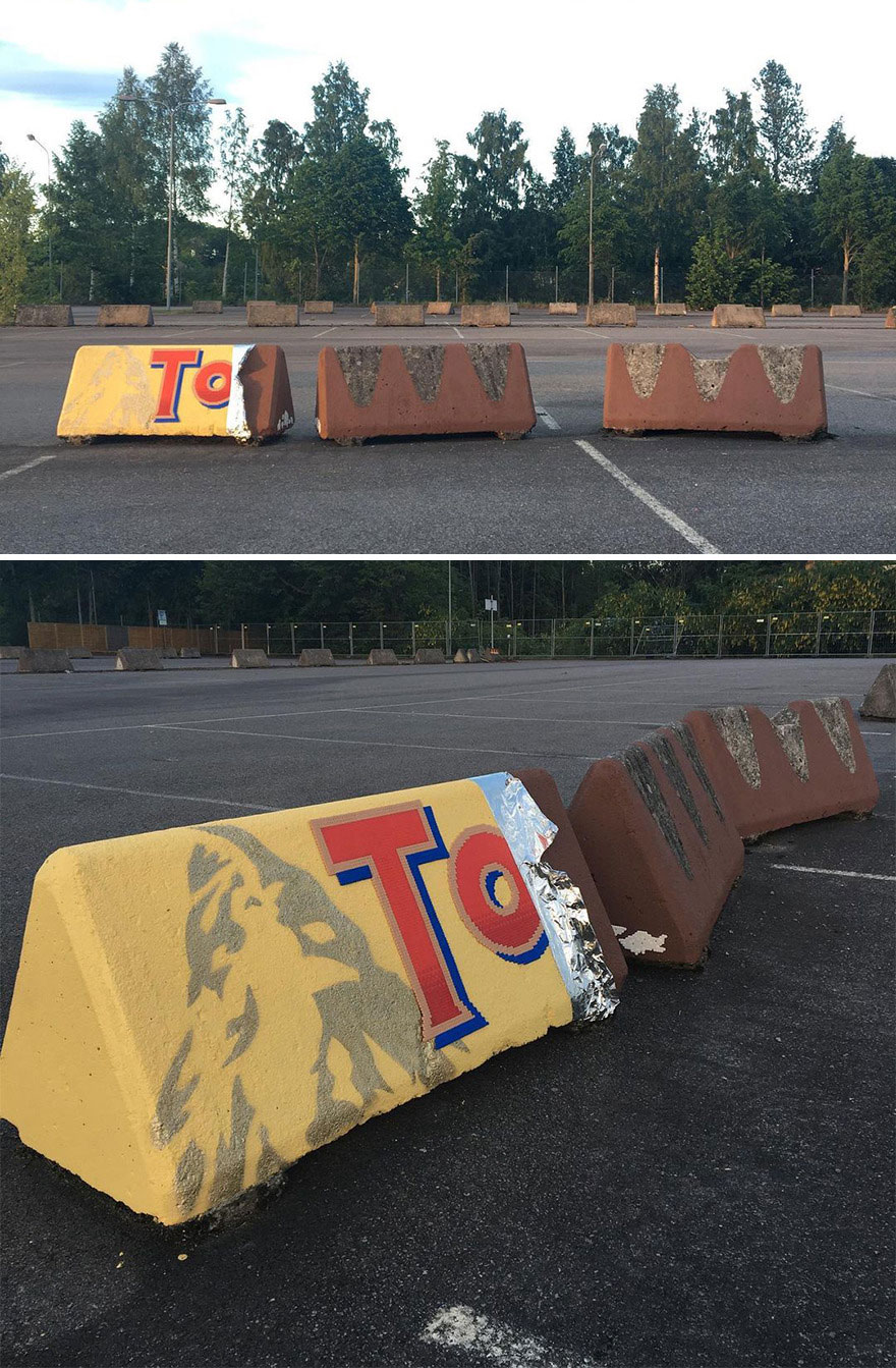 This Artist Is Going Viral By Turning Concrete Barriers Into A Giant Toblerone (+ More Of His Pics)