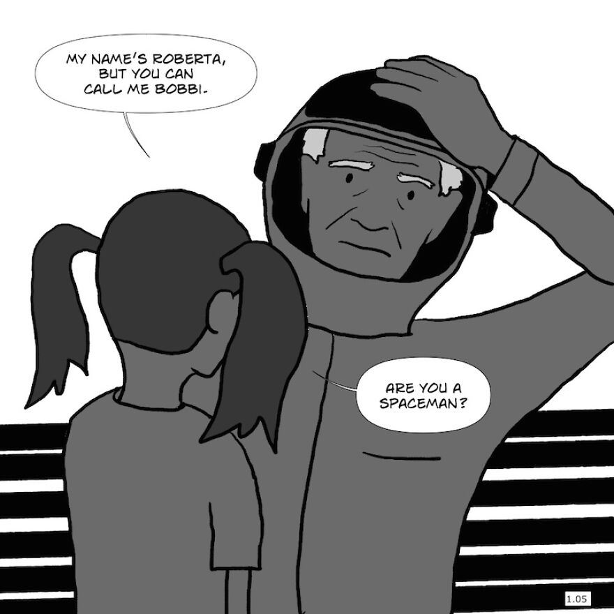 "Bobbi And The Spaceman" - Comic Juxtaposing The Wisdom Of The Young And The Old Using Humour And Charm. Just Who Is The Spaceman And Why Is He Sitting On A Park Bench? "Bobbi And The Spaceman" - Comic Juxtaposing The Wisdom Of The Young And The Old Using Humour And Charm. Just Who Is The Spaceman And Why Is He Sitting On A Park Bench?