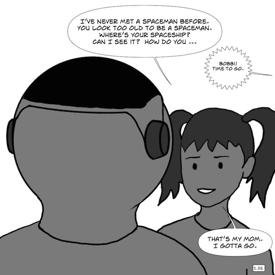 "Bobbi And The Spaceman" - Comic Juxtaposing The Wisdom Of The Young And The Old Using Humour And Charm. Just Who Is The Spaceman And Why Is He Sitting On A Park Bench? "Bobbi And The Spaceman" - Comic Juxtaposing The Wisdom Of The Young And The Old Using Humour And Charm. Just Who Is The Spaceman And Why Is He Sitting On A Park Bench?