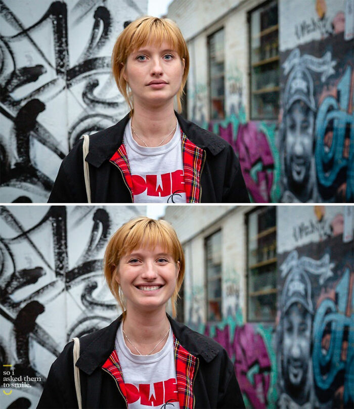 Photographer Takes Photos Of Strangers, Then Asks Them To Smile And Takes Another One (10 New Pics)
