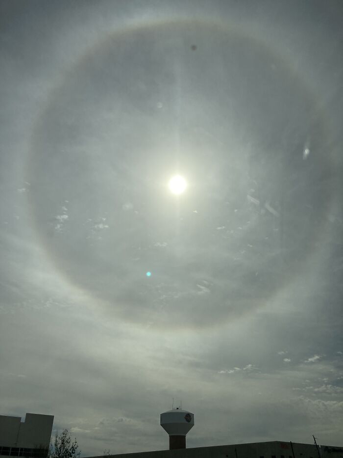 It’s A Little Hard To See, But There Was A Rainbow Circle Around The Sun.