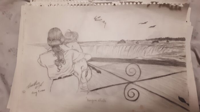 I Drew This From A Photo Of Me And My Mom At Niagara Falls