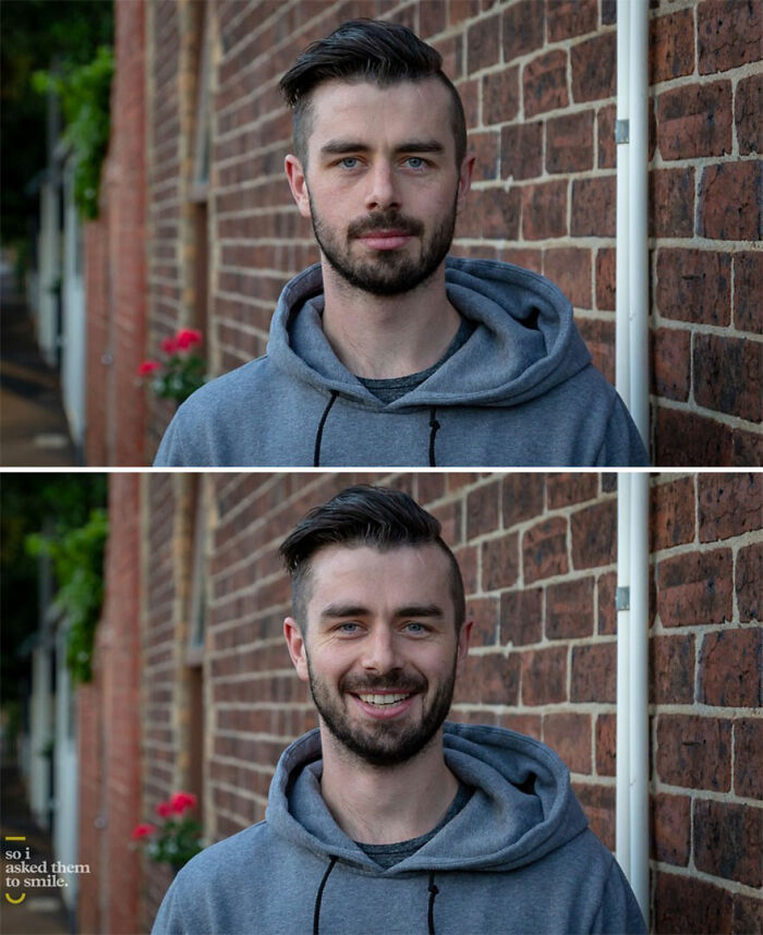 Photographer Takes Photos Of Strangers, Then Asks Them To Smile And Takes Another One (10 New Pics)