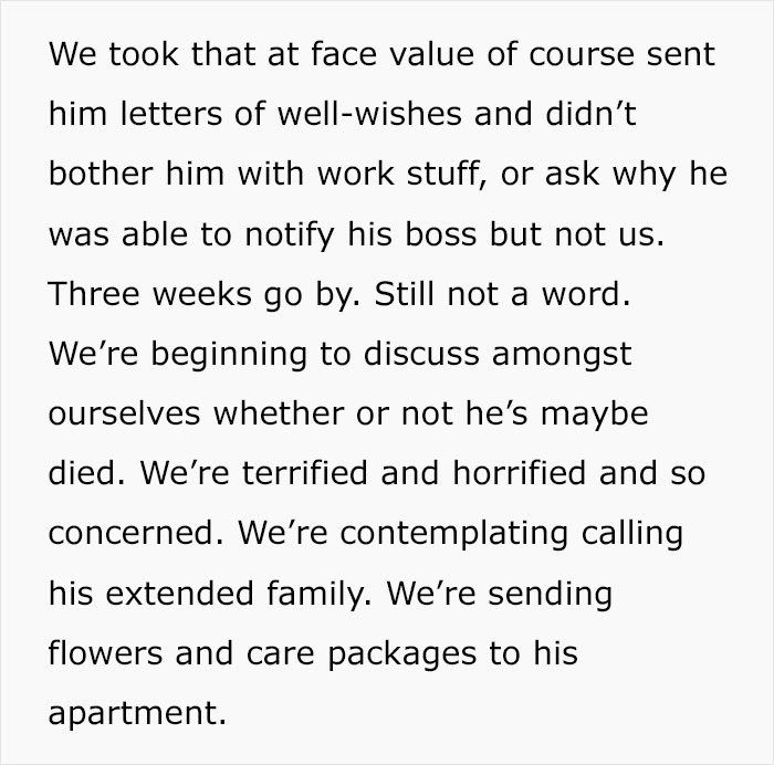 Boss Vanishes For 8 Weeks Saying He Has Covid, Employee Finds Out The Truth And Throws A Party To Reveal Where He Actually Was Boss Vanishes For 8 Weeks Saying He Has Covid, Employee Finds Out The Truth And Throws A Party To Reveal Where He Actually Was