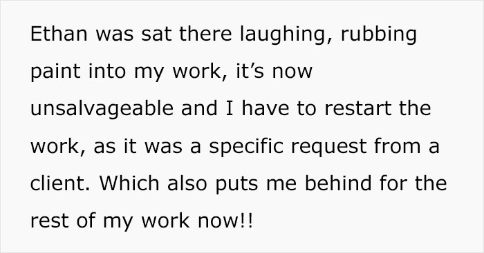 Woman Wants To Know If She Is The Jerk For Charging Her Sister $3,400 For A Painting Her 9 Y.O. Nephew Ruined Woman Wants To Know If She Is The Jerk For Charging Her Sister $3,400 For A Painting Her 9 Y.O. Nephew Ruined