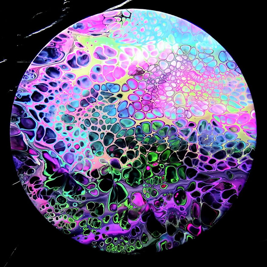Fluorescent Planet ~ Galaxy Acrylic Pour Painting ~ Flip Cup With Silicone Oil