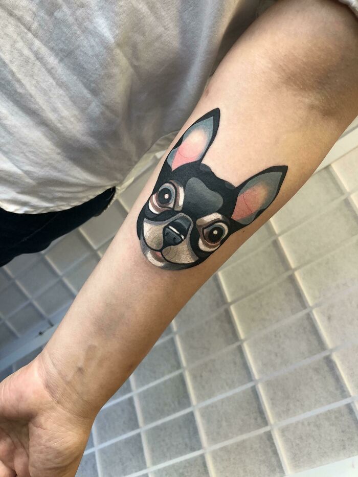 Stylized Portrait Of My Dog. First Tattoo By Vanessa Monday Of White Rabbit In NYC