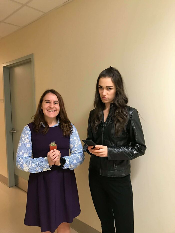 Here's My Coworker And I In Our Very Last-Minute Halloween Costumes