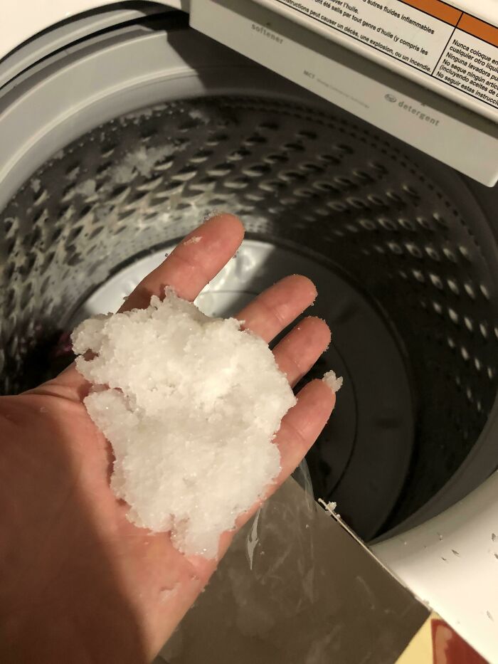 In Case You Were Wondering, This Is What It Looks Like When A Diaper Makes It’s Way Into The Wash... Been Scooping This Goo-Snow Stuff Out For Half An Hour Now