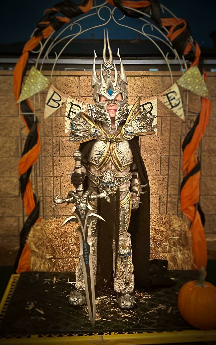 My Son And I 3D Printed His Costume This Year. The Lich King From Warcraft III And WOW