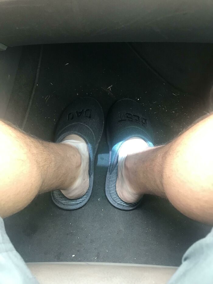 Headed To The Airport And Half Way There Looked Down. Thanks For The Father’s Day Gift, Kids, The Slippers Are Very Comfortable
