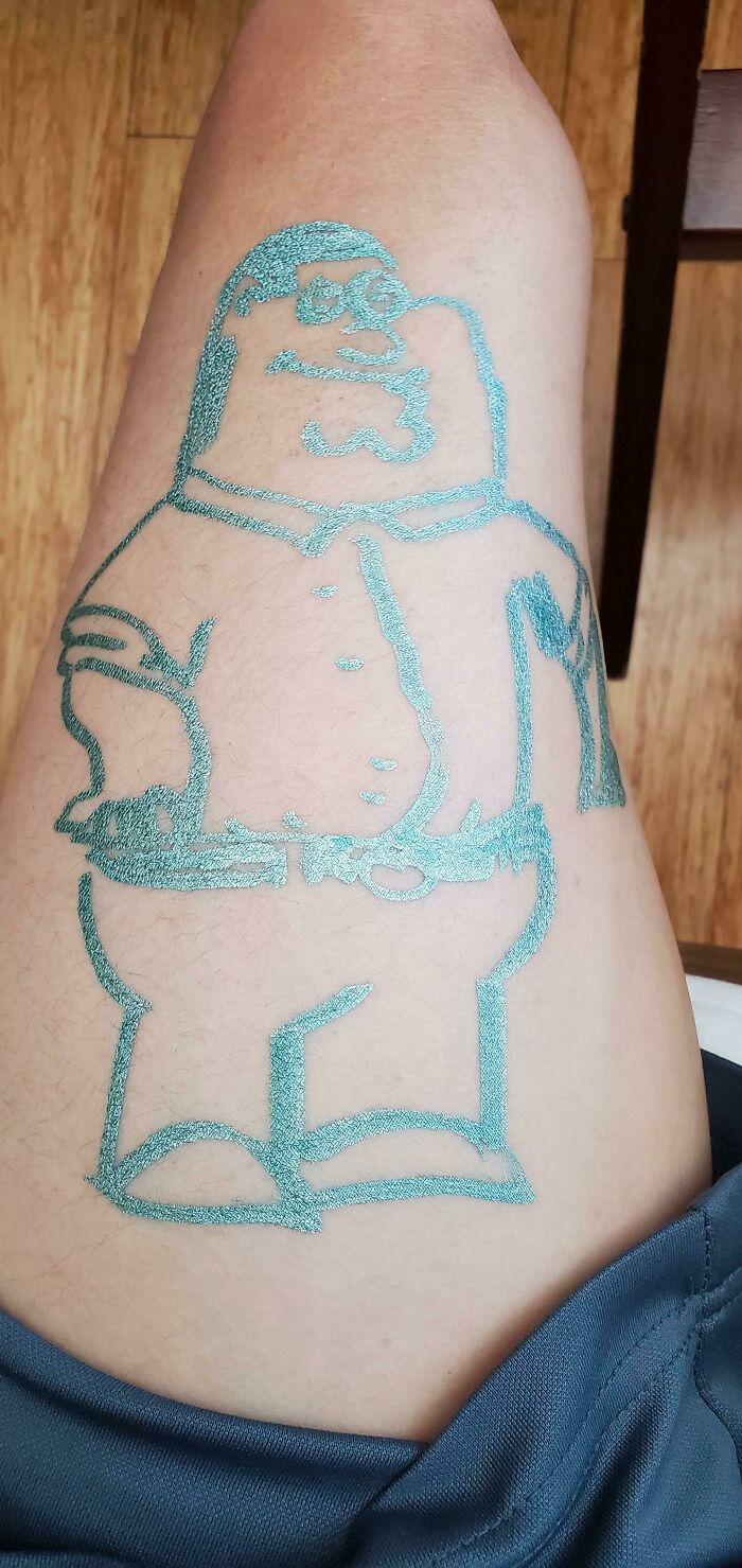 Kids Decided To Prank Me By Hiding A Permanent Marker Along With A Set Of Temporary Tattoo Ones. Peter Griffin Will Be With Me For A While