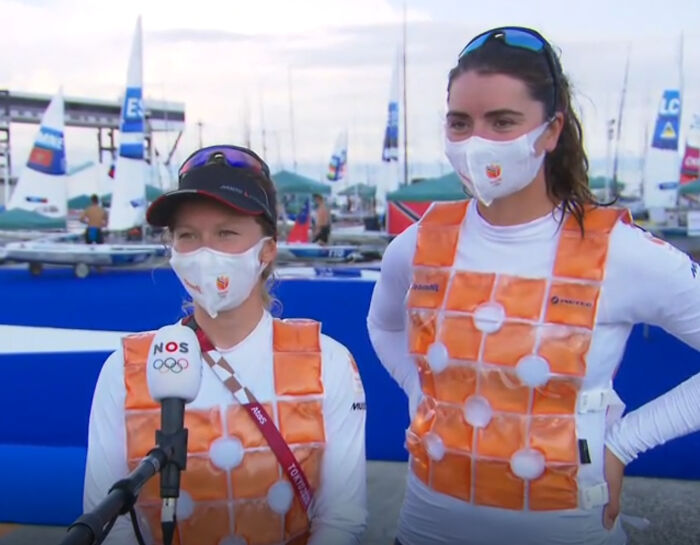 What Are These Vest With Liquid Pouches Worn By Olympic Sailors For? Worn By Dutch Sailors Bekkering And Duetz During A Post Race Interview