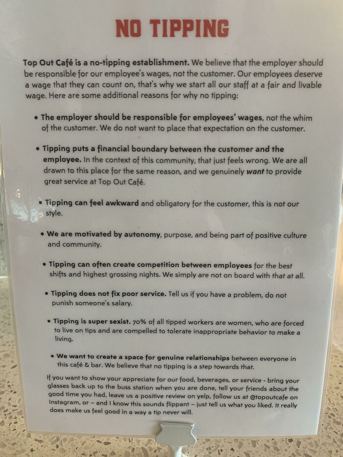 Cafe I Went To In Indianapolis Is A No-Tipping Establishment