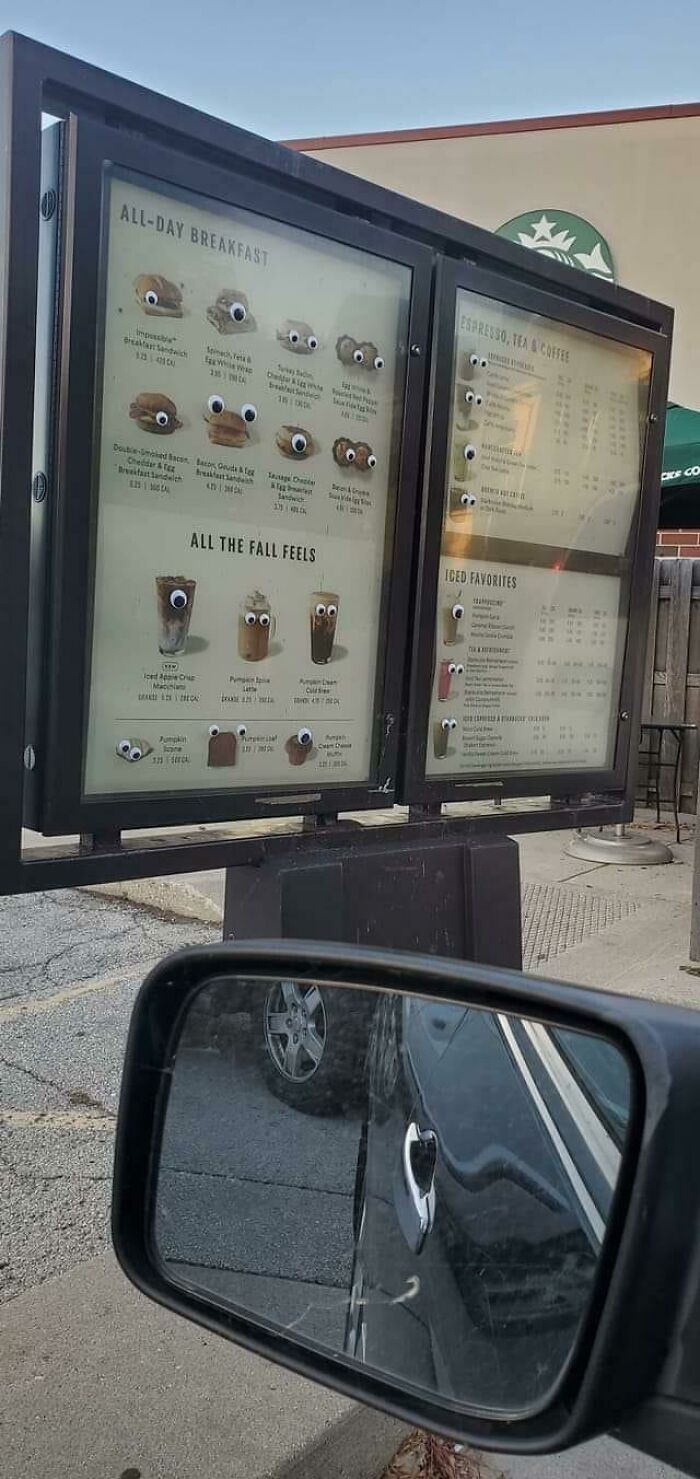Someone Put Oogly Eyes All Over The Menu At My Local Starbucks