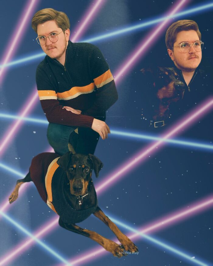 Bought My Brother & His Dog Matching Sweaters. Photo Taken In Our Hallway And Edited
