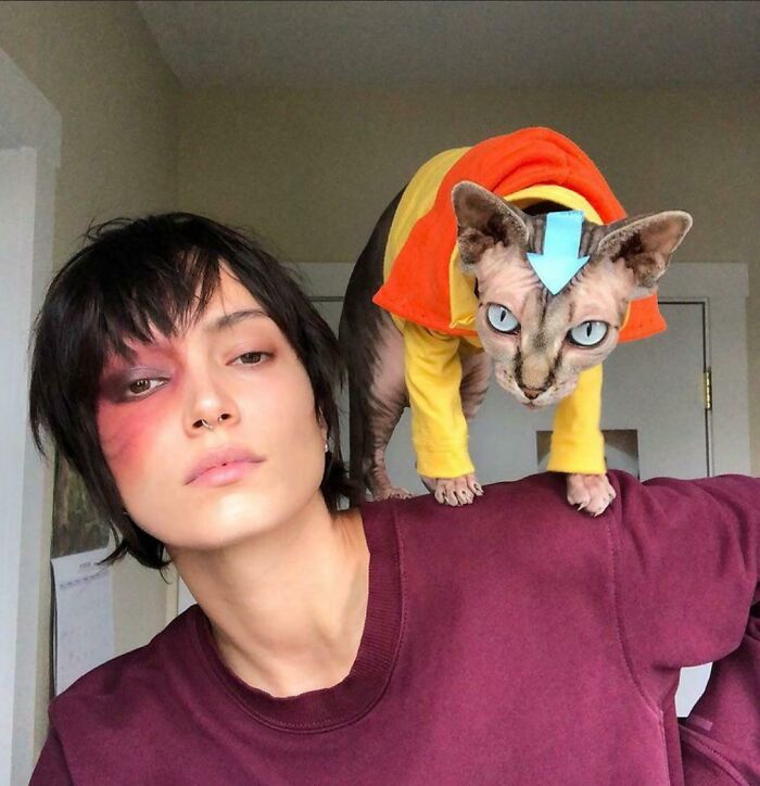 Our Halloween Costume This Year. Me As Zuko, My Cat Cashew As Aang