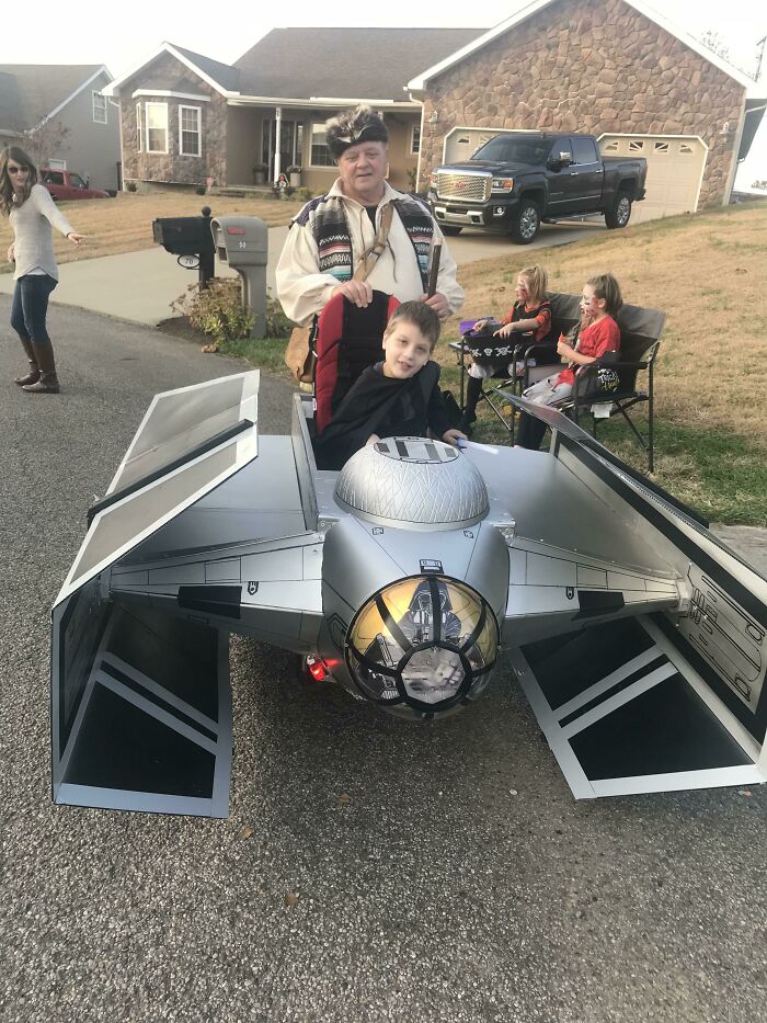 Lord Vader Is Pleased With Papaws Work On The Tie Fighter Advanced. He Out Did Himself On The Wheelchair Costume This Year