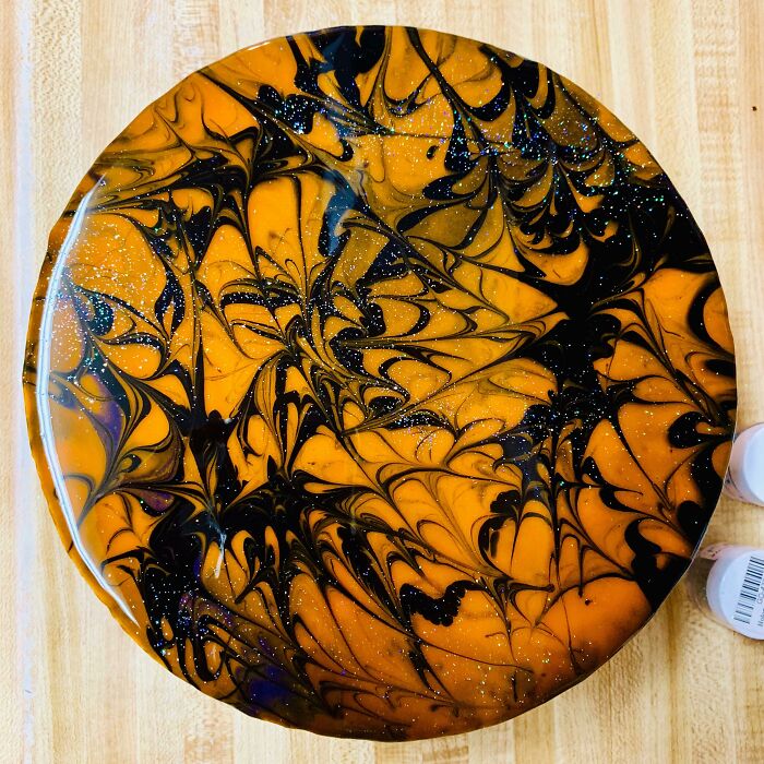 Halloween Themed Mirror Glaze Over A Cookie Dough Mousse Cake