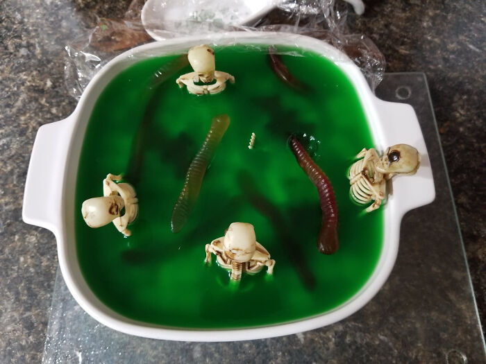 Halloween Jello With Skeletons And Worms