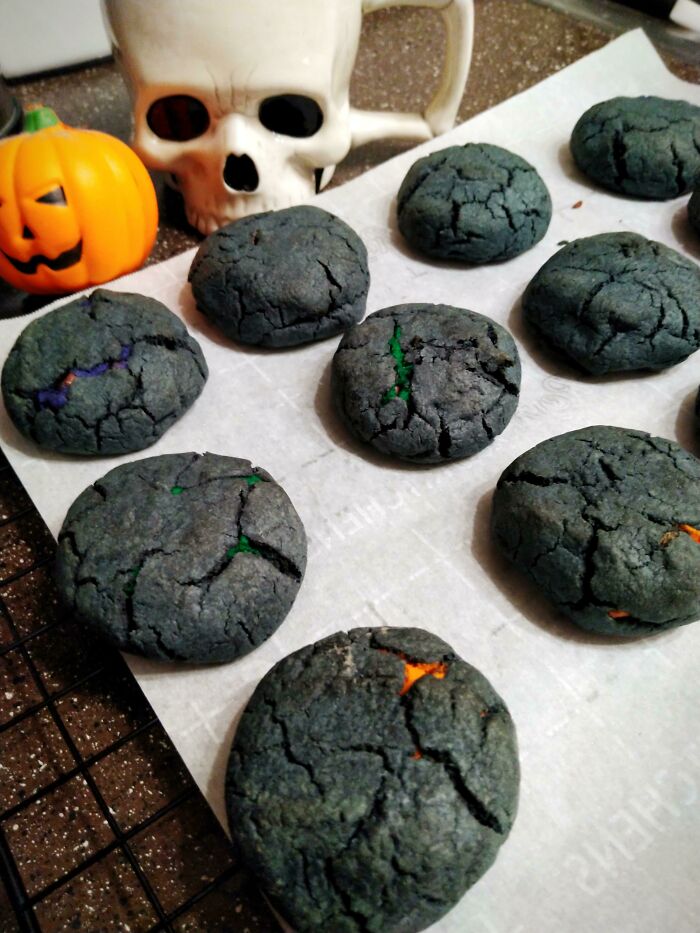 Made Some Lava Cookies With A Spooky Twist. Orange, Green And Purple Inside