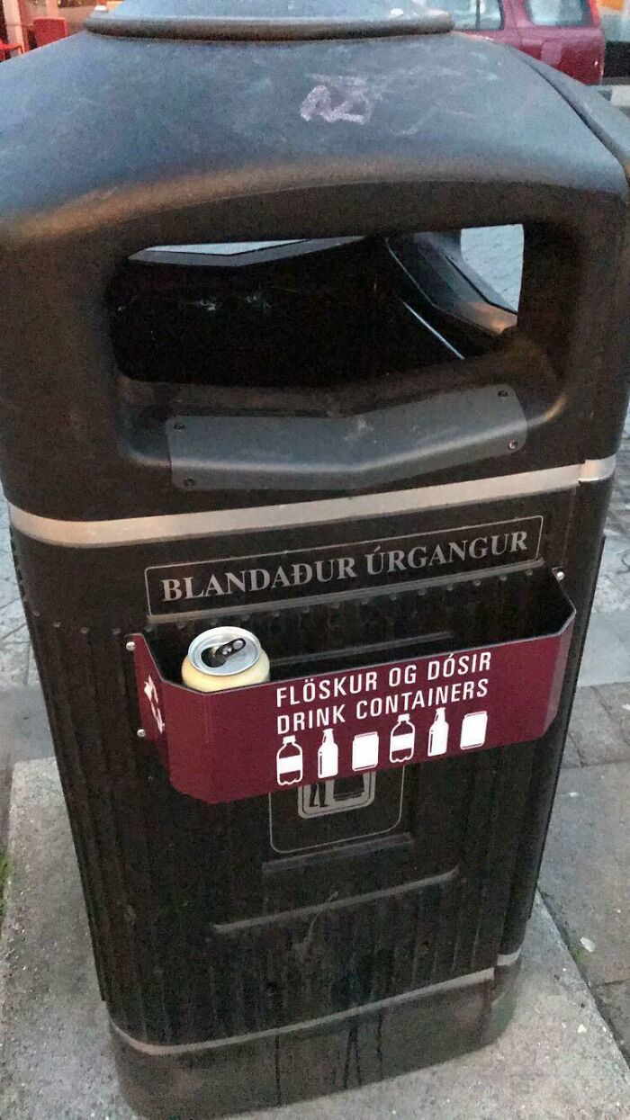 Garbage Bins In Iceland Have Mini Recycling Sections