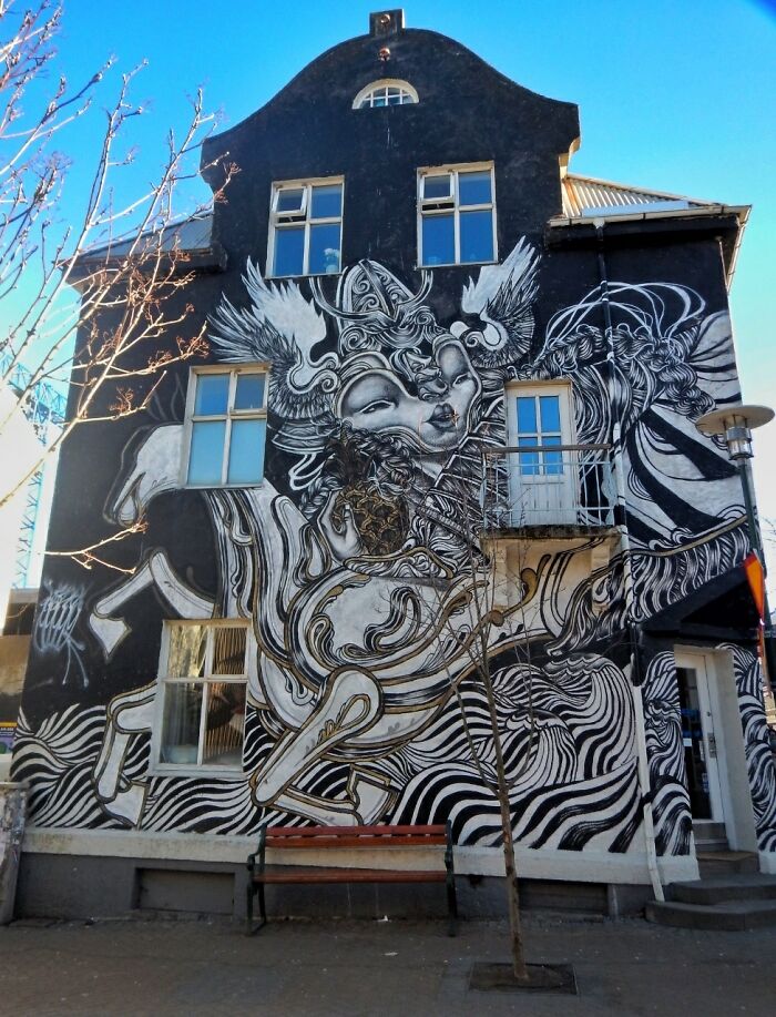 This Artwork On A House In Reykjavik, Iceland