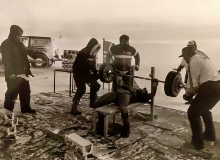 Icelandic Benchpress Record Being Broken On Top Of A Glacier, 1986