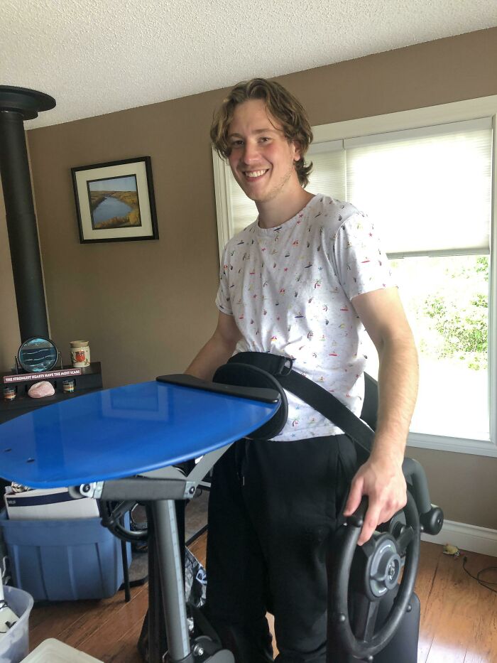 3 Years After Becoming Paralyzed From The Chest Down, I Am Now Able To Stand After Getting A Special Frame That Allows Me To Do So