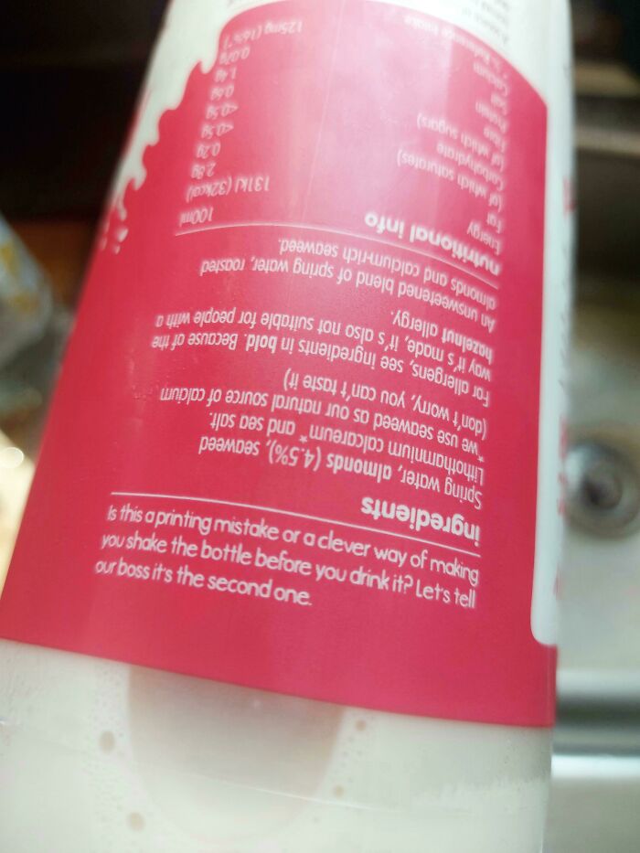 Upside Down On The Back Of An Innocent Almond Drink