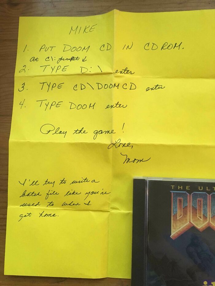 Found The Instructions My Mom Wrote For 12-Year-Old Me For How To Get Doom Running