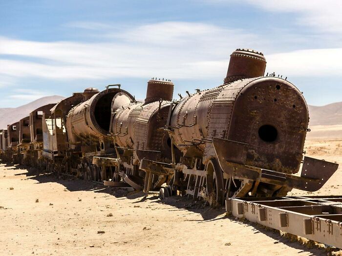 Abandoned Train At Salt Flat In Bolivia