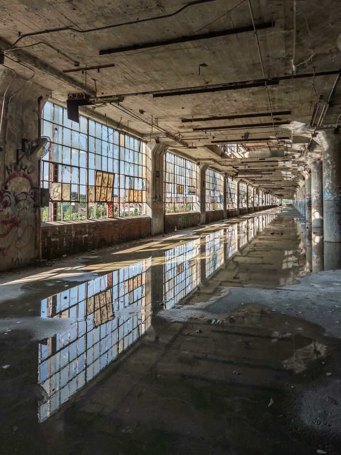 Neat Reflections Inside An Abandoned Factory