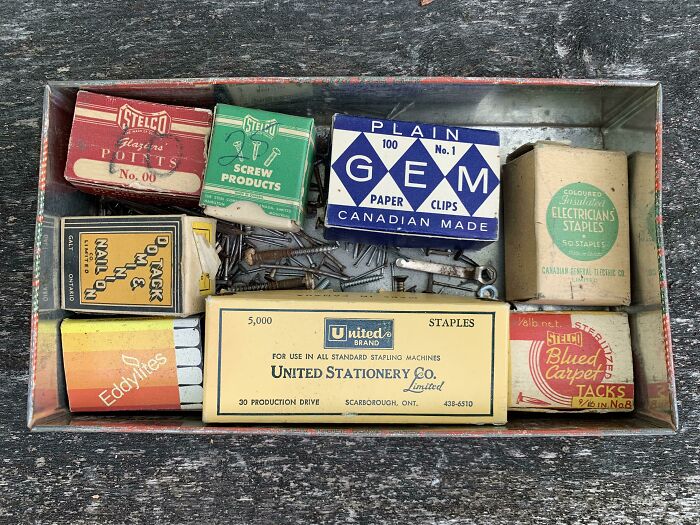 Grandfather’s Odds And Ends Tin Full Of Vintage Packages (And Hardware)