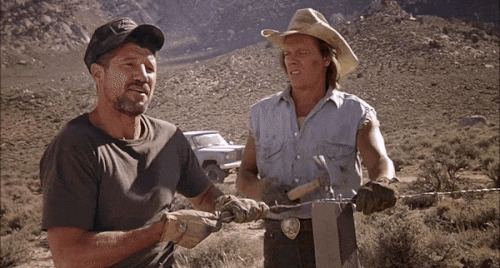 Tremors (1990) The Scene Where Val Mckee Misses Hammering The Nail Was Improvised By Kevin Bacon, Fred Ward And Ron Underwood
