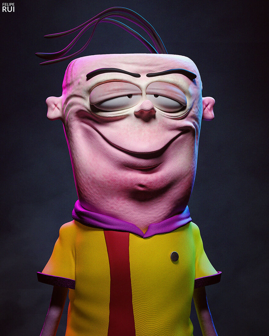 Terrifying digital artwork of a popular character with exaggerated features designed to keep you up at night.