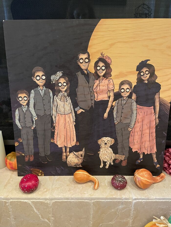 My Birthday Is In October And My Husband Truly Understands What I Love: My Family And Some Halloween Goodness. He Commissioned This Gorgeous Piece For Me This Year. We All Love That Our Cute Pup Looks Like A Zombie, But Our Sphynx Cat Looks Completely Normal