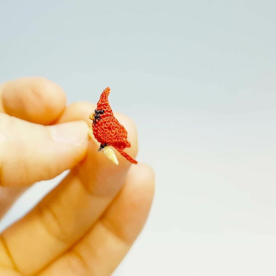 Artist Creates Crochet Animals So Tiny They Fit At Your Fingertips